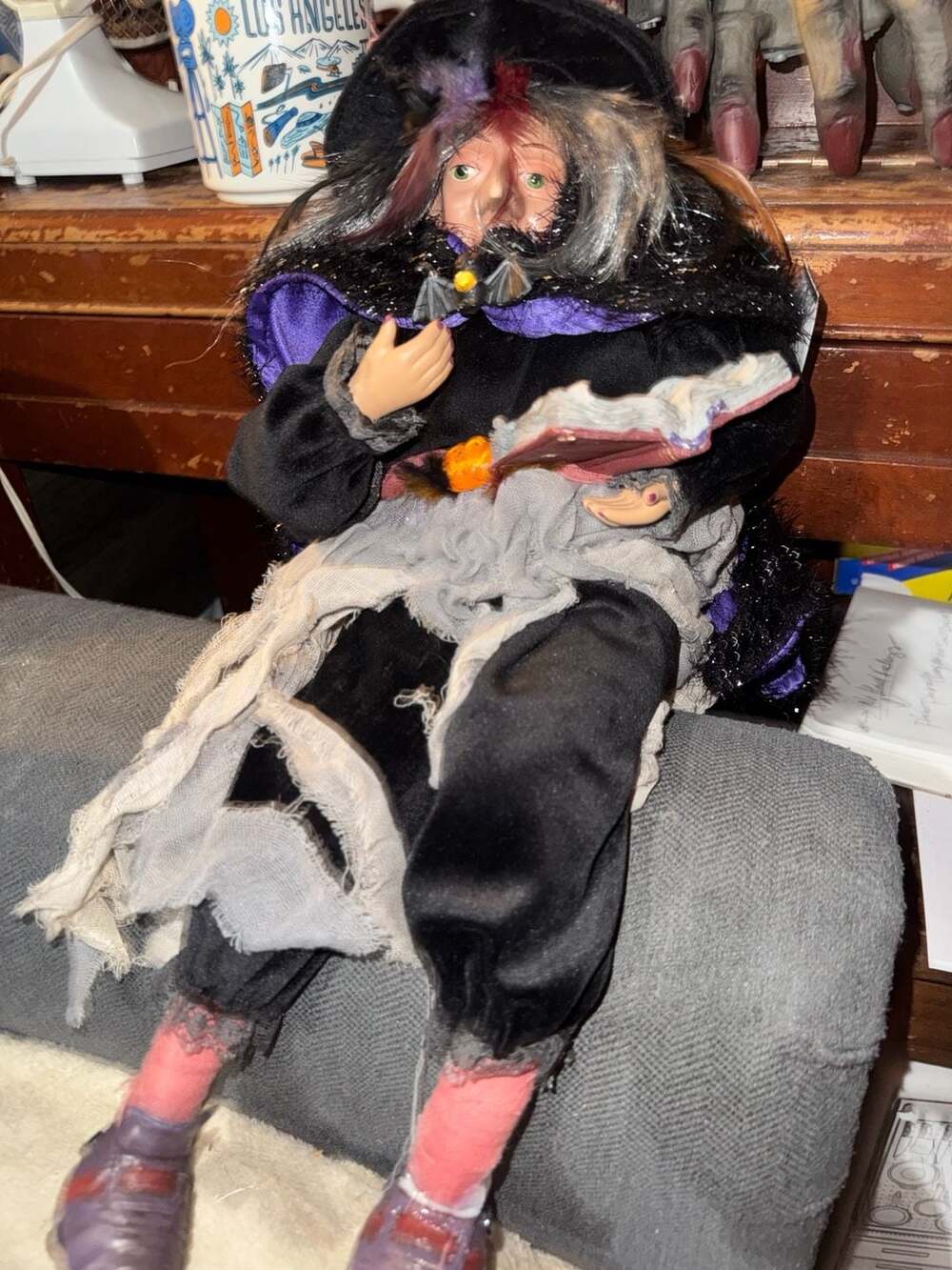 Halloween Shelf Sitter Witch Doll With Spell Book And Pumpkin